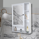 Aesthetic Wooden Bathroom Cabinet Mirror with 6 Spacious Shelves with White Finish
